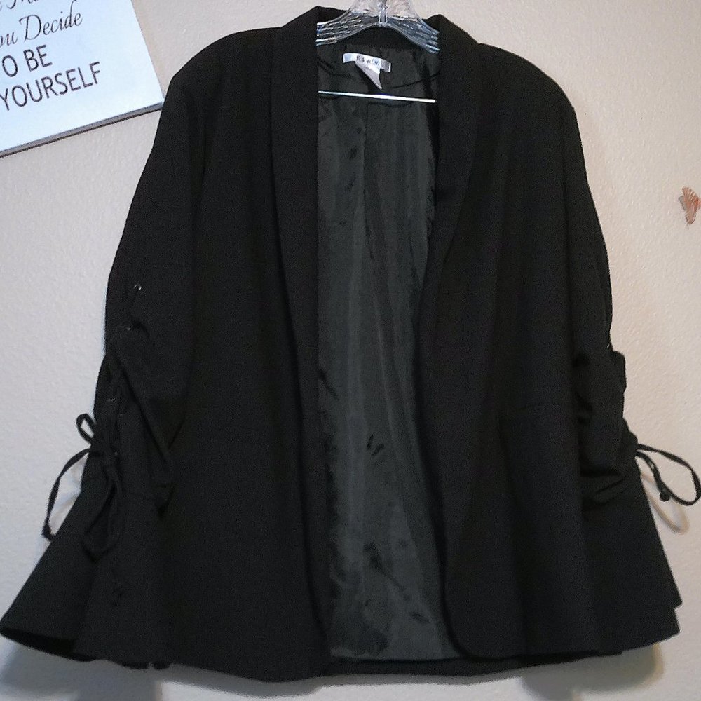 Black Open Front Blazer Lace Up Trumpet Sleeves SZ L by K. Jordan